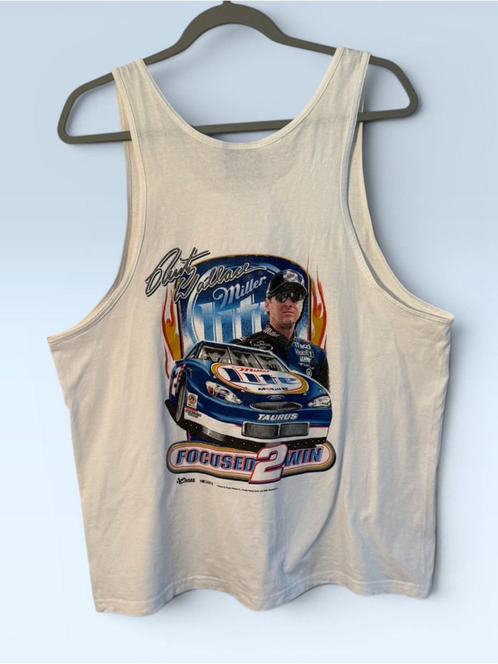 Vintage Rusty Wallace Graphic Tee Mens Large Nascar Racing Tank Top Miller Beer